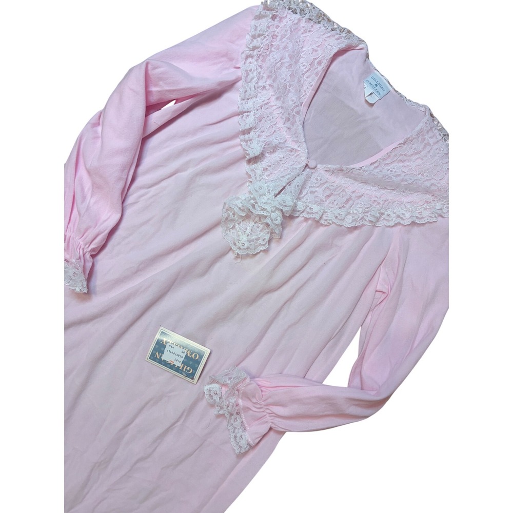 Gilligan OMalley Pink Lace Trim Long Sleeve‎ Nightgown Sleepwear Women's Small